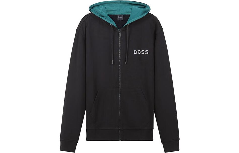 HUGO BOSS Logo Print Hoodie Jacket - Black 50472219-001
