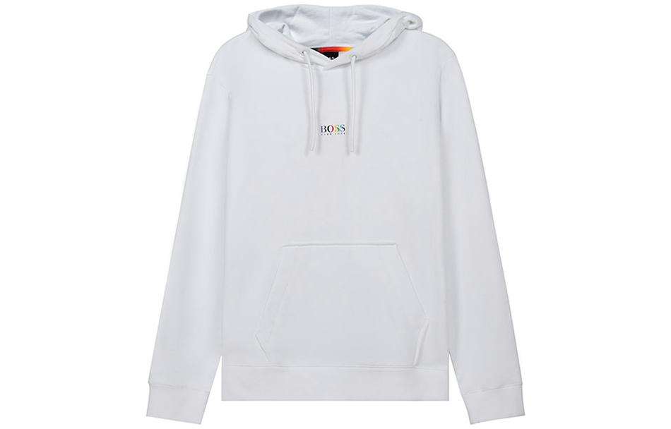 HUGO BOSS Logo Print Hoodie Unisex White Long Sleeve Sweatshirt 50459489-100