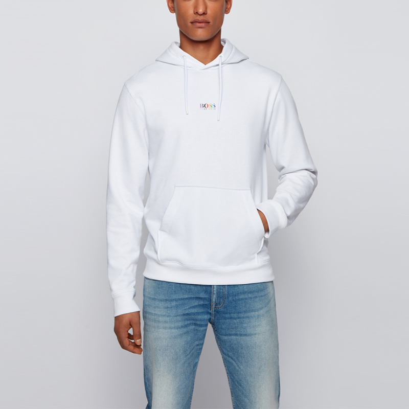 Shop 雨果博斯品牌标志印花连帽衫 男女通用白色长袖卫衣 50459489-100