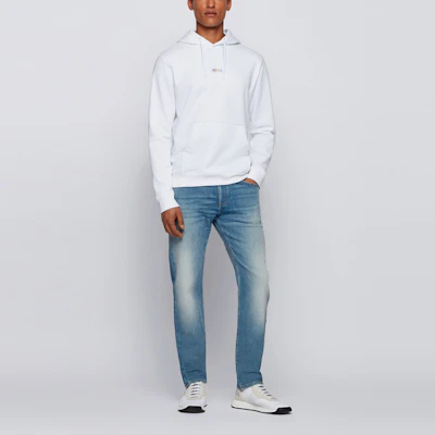 雨果博斯品牌标志印花连帽衫 男女通用白色长袖卫衣 50459489-100 Sizing 雨果博斯品牌标志印花连帽衫 男女通用白色长袖卫衣 50459489-100