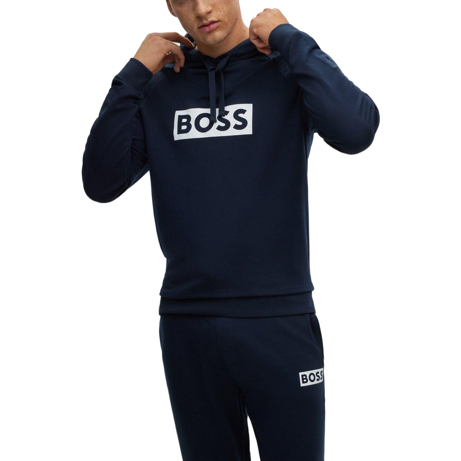 Shop HUGO BOSS 徽標印花長袖運動衫 深藍色 50485957-403