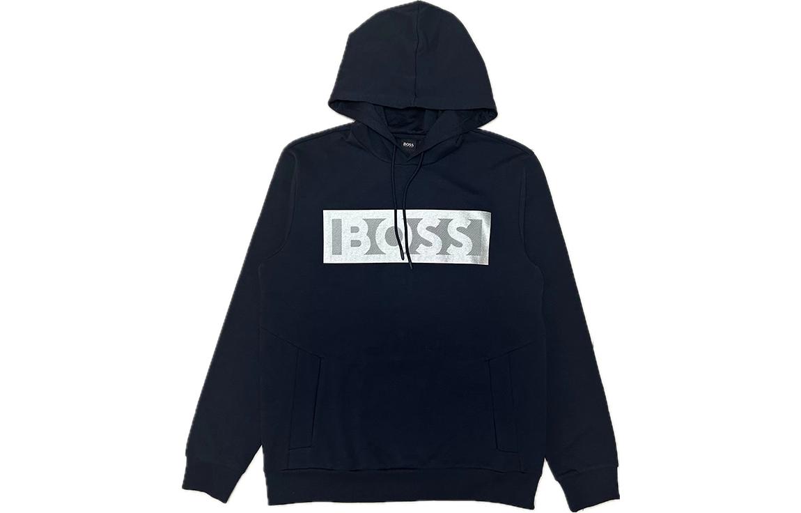 HUGO BOSS Logo Print Navy Blue Hoodie Casual Long Sleeve Sweater 50488927-410