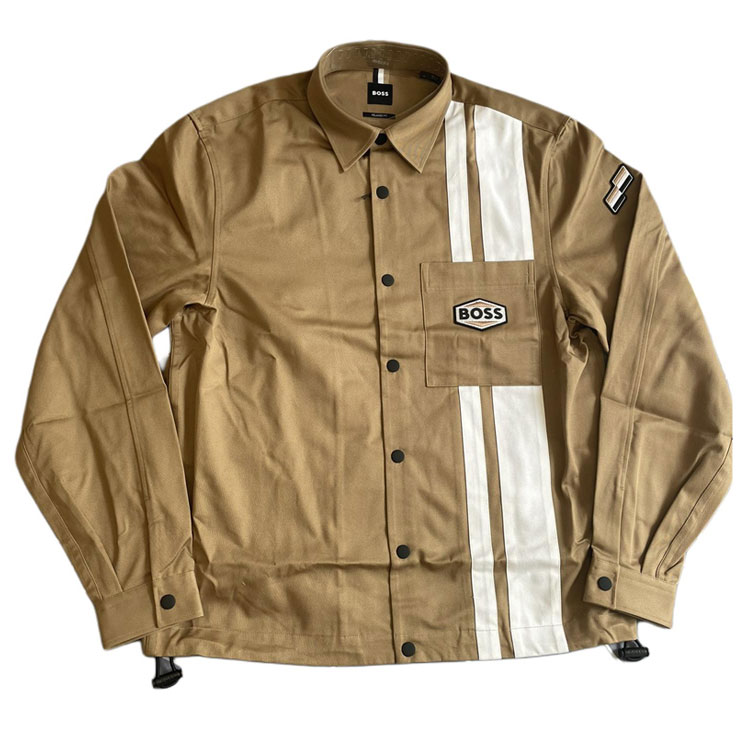 HUGO BOSS Logo Print Pocket Single-Breasted Khaki Jacket for Men 50497399-260