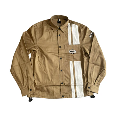 HUGO BOSS Logo Print Pocket Single-Breasted Khaki Jacket for Men 50497399-260