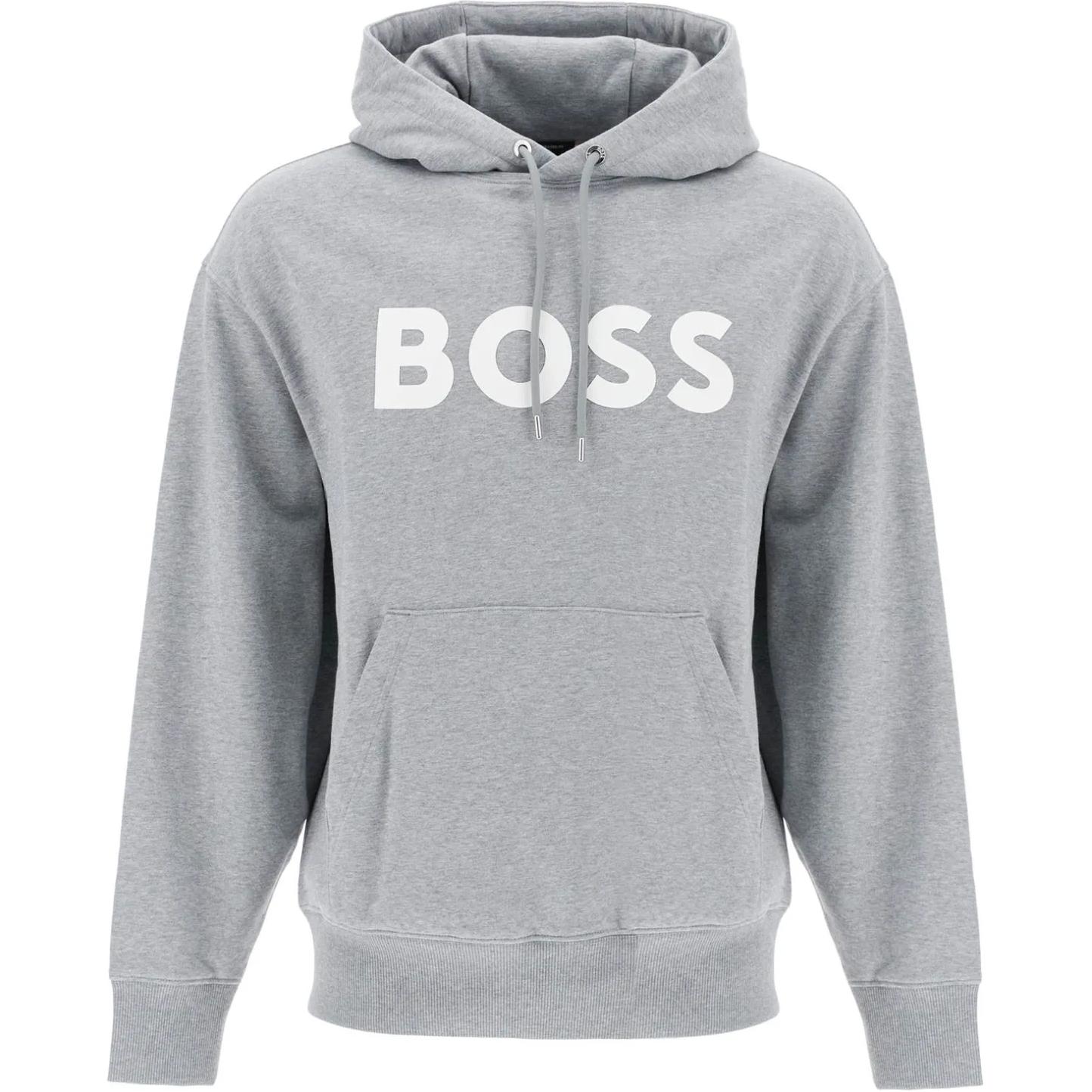 HUGO BOSS Logo Print Pullover Hoodie Grey Long Sleeve Sweatshirt 50496661-041