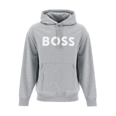 HUGO BOSS Logo Print Pullover Hoodie Grey Long Sleeve Sweatshirt 50496661-041