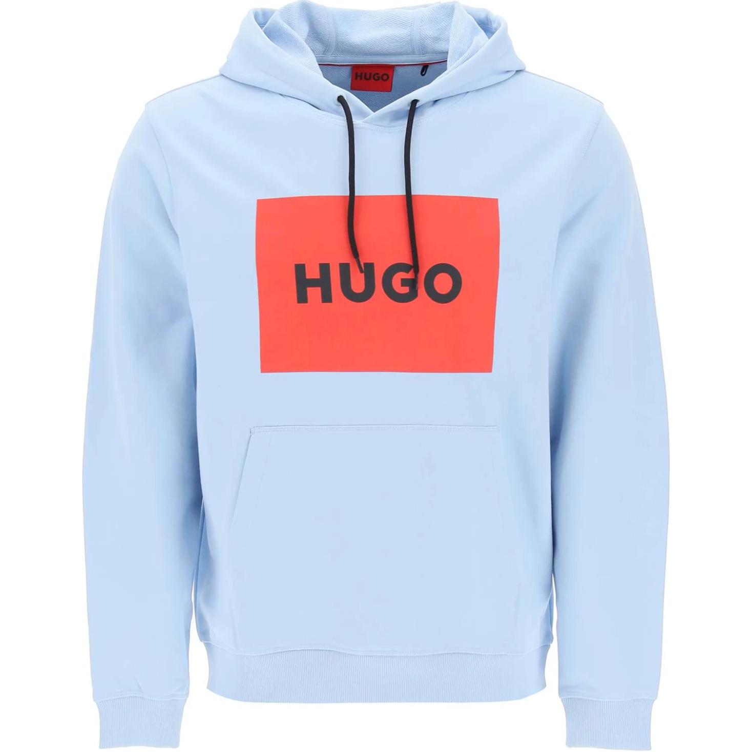 HUGO BOSS Logo Print Pullover Hoodie Light Blue Long Sleeve 50473168-455