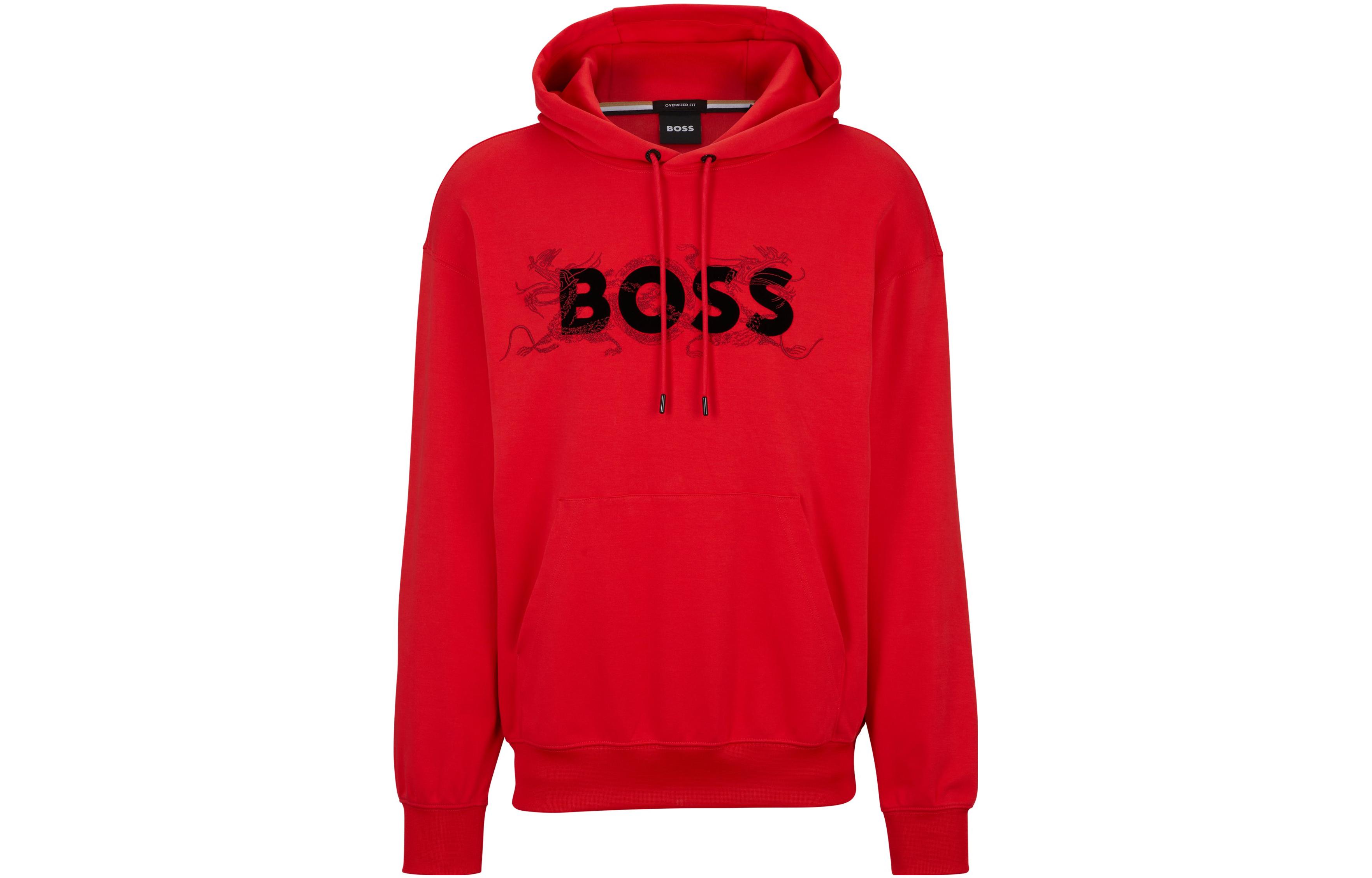 HUGO BOSS Logo Print Pullover Hoodie Unisex Red 50510129-623