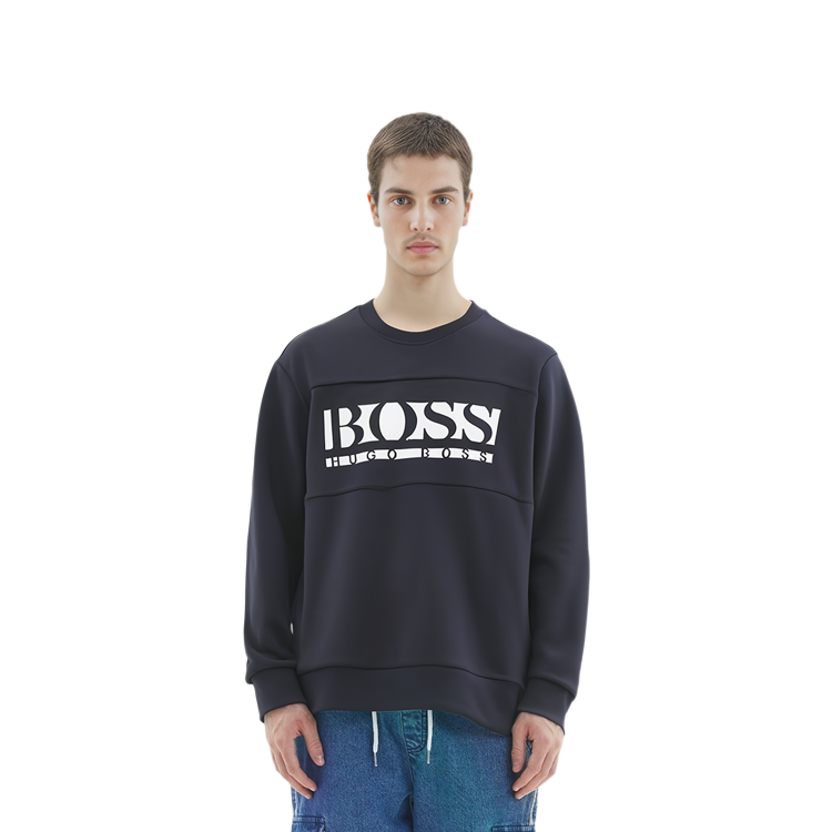 Shop HUGO BOSS 黑色Logo印花圓領長袖上衣 50447034-001