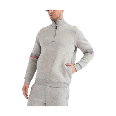HUGO BOSS Logo Print Stand Collar Half-Zip Sweatshirt Grey 50497171-059