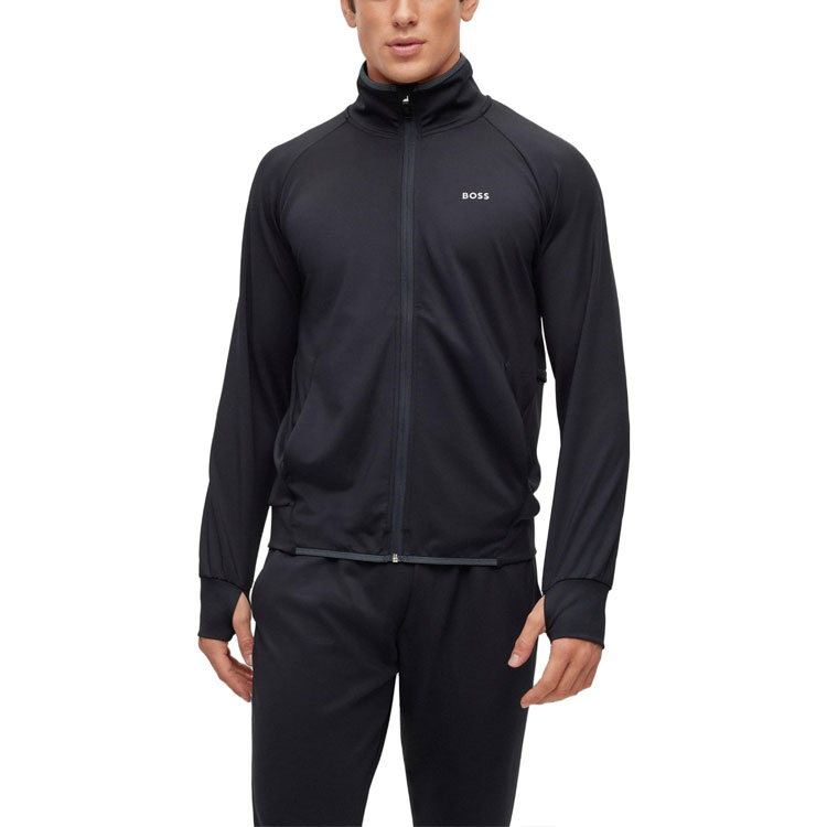 Shop ヒューゴボス ロゴプリント スタンドカラー ジップジャケット ダークブルー 50494551-402