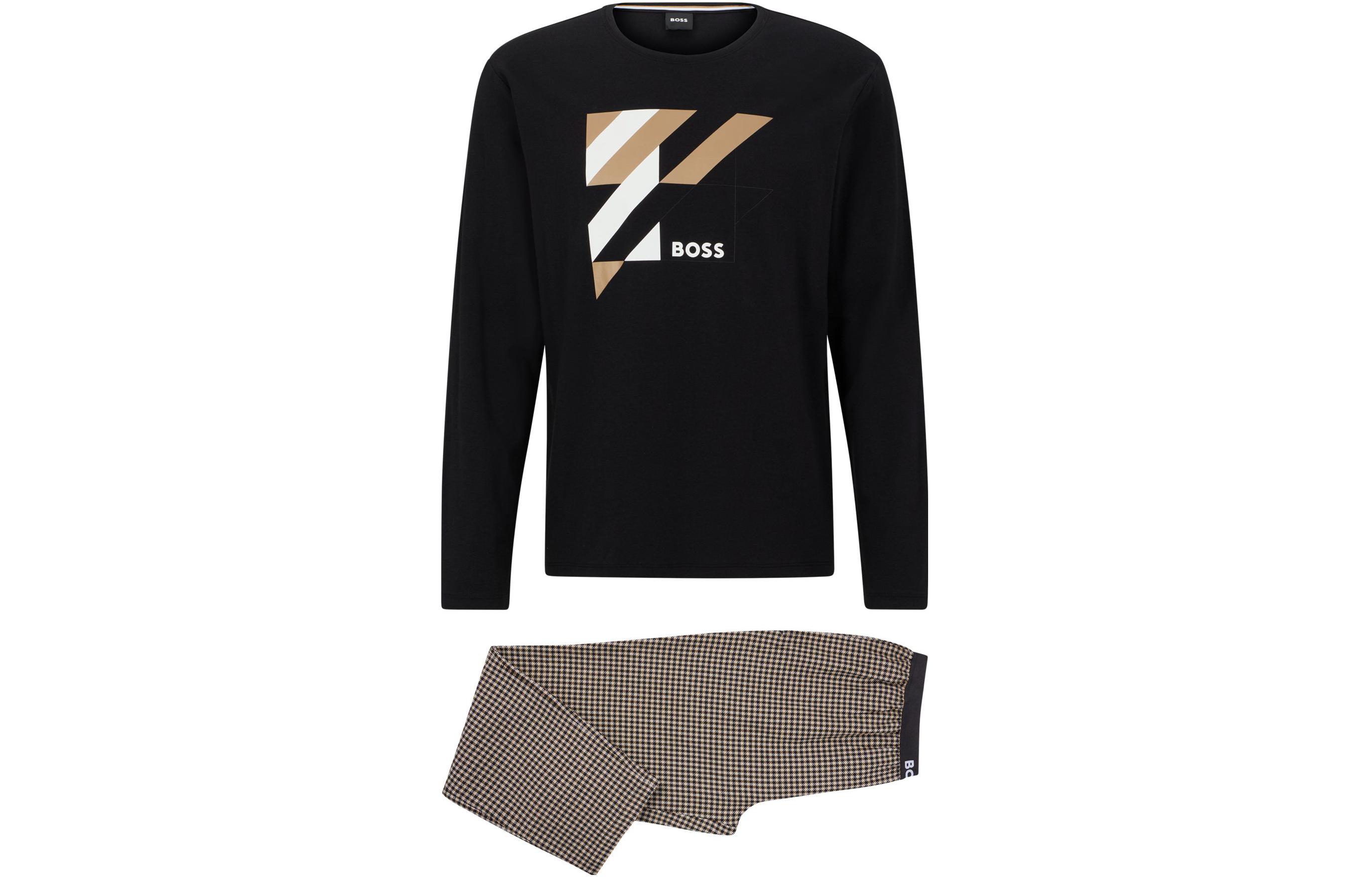 HUGO BOSS Logo Print Sweatshirt & Plaid Casual Pants Set - Outfit 50496121-260