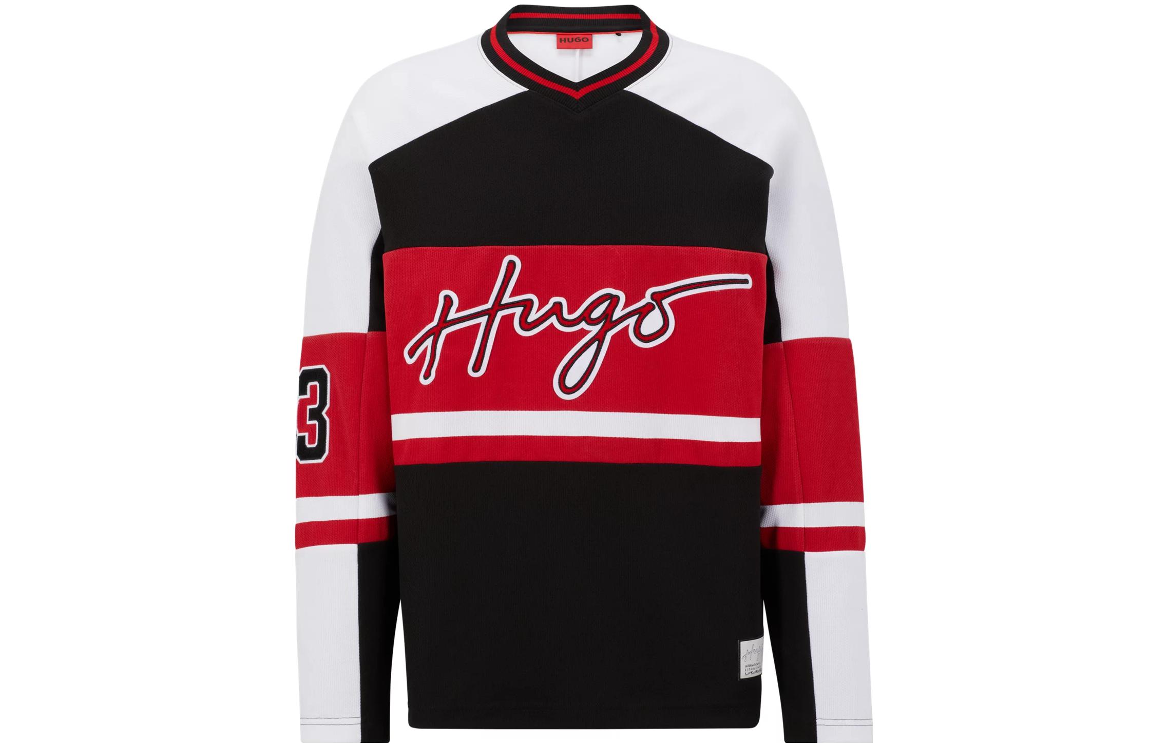 HUGO BOSS Logo Print V-Neck Long Sleeve Sweatshirt Black () 50488336-001