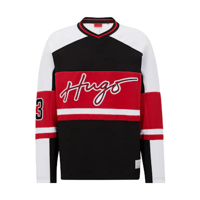 HUGO BOSS Logo Print V-Neck Long Sleeve Sweatshirt Black () 50488336-001
