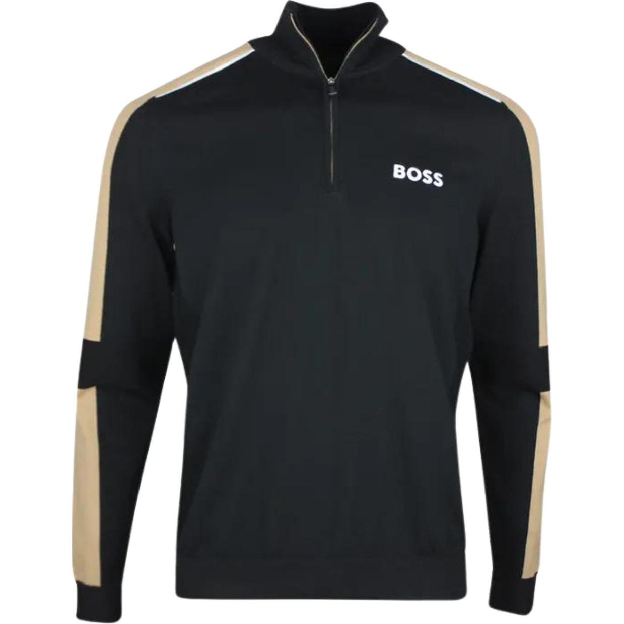 HUGO BOSS Logo Print Zip-Up Mock Neck Sweatshirt  Black 50504947-001