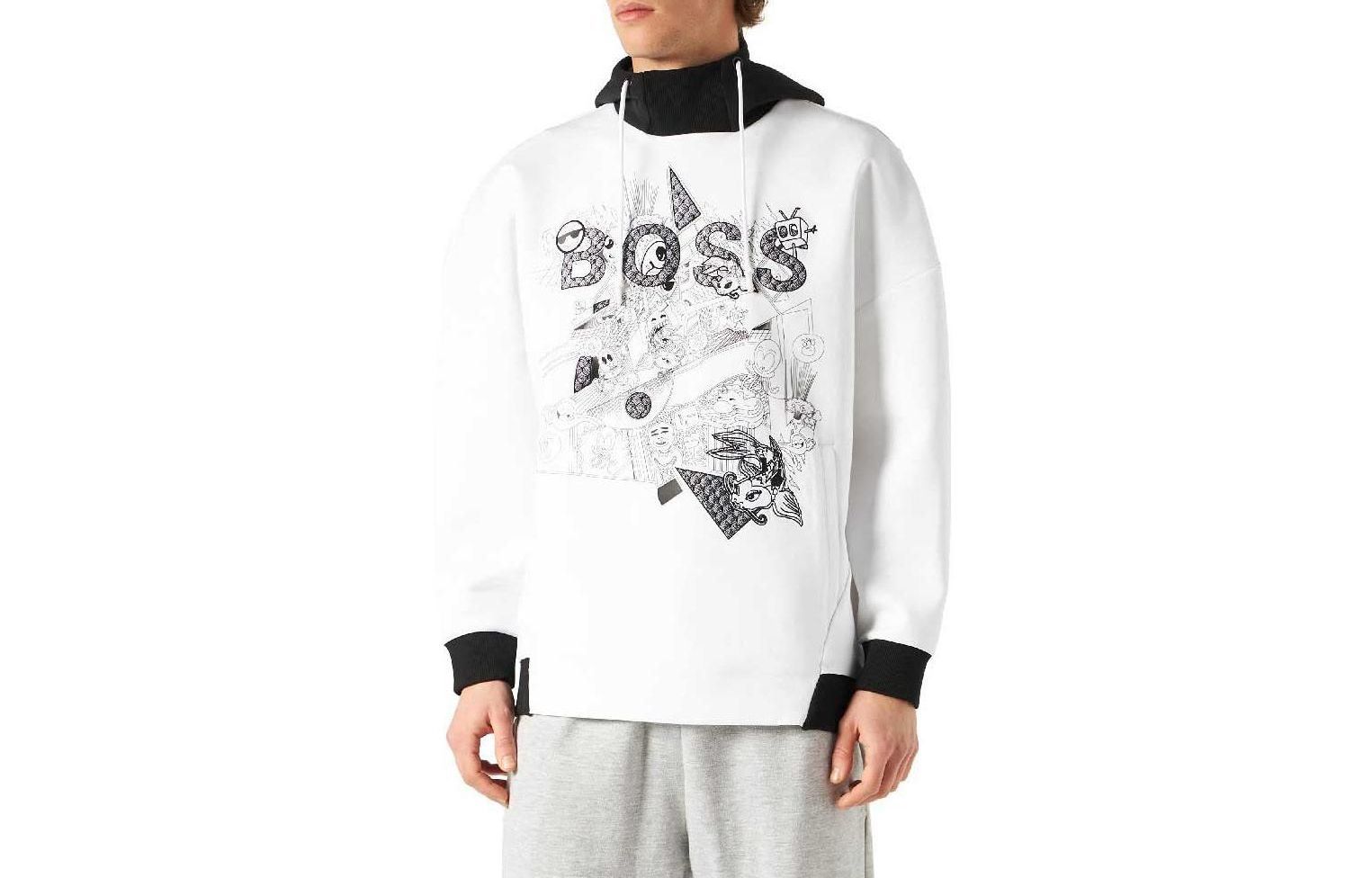 HUGO BOSS Logo Printed Hoodie White Long Sleeve Sweatshirt 50462447-100