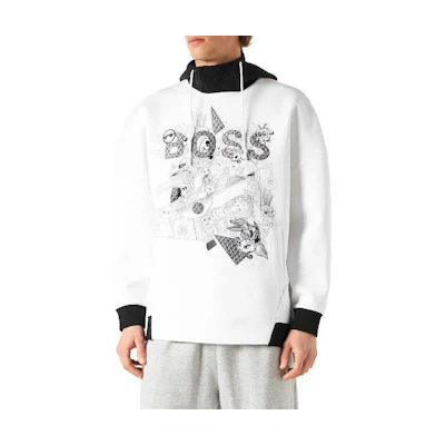 HUGO BOSS Logo Printed Hoodie White Long Sleeve Sweatshirt 50462447-100