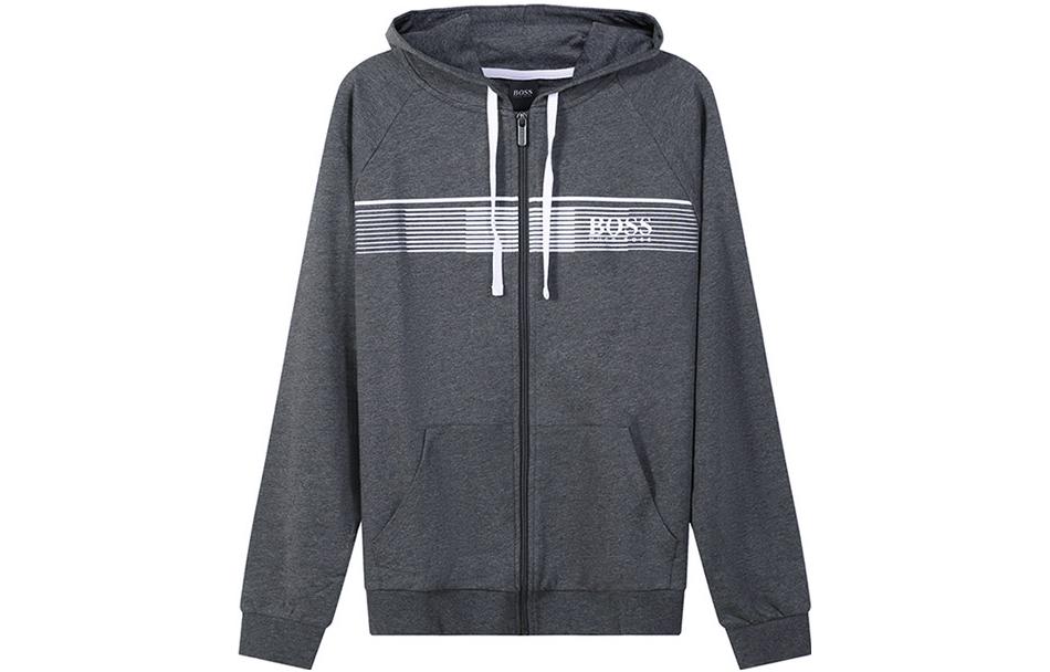 HUGO BOSS Logo Stripe Print Zip Hoodie Jacket Gray 50464887-039