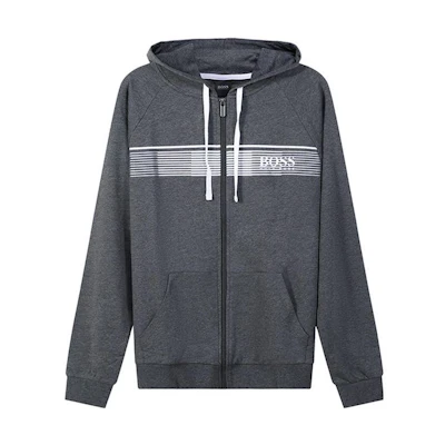 HUGO BOSS Logo Stripe Print Zip Hoodie Jacket Gray 50464887-039