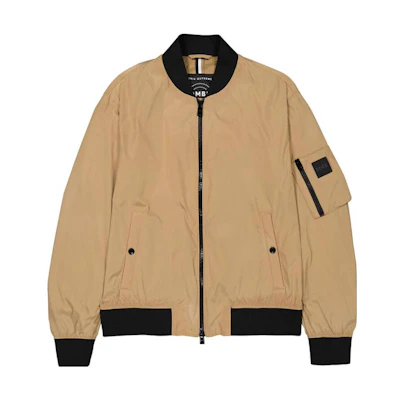 HUGO BOSS Logo Zip-Up Bomber Jacket Beige Long Sleeve Outerwear 50479241-260