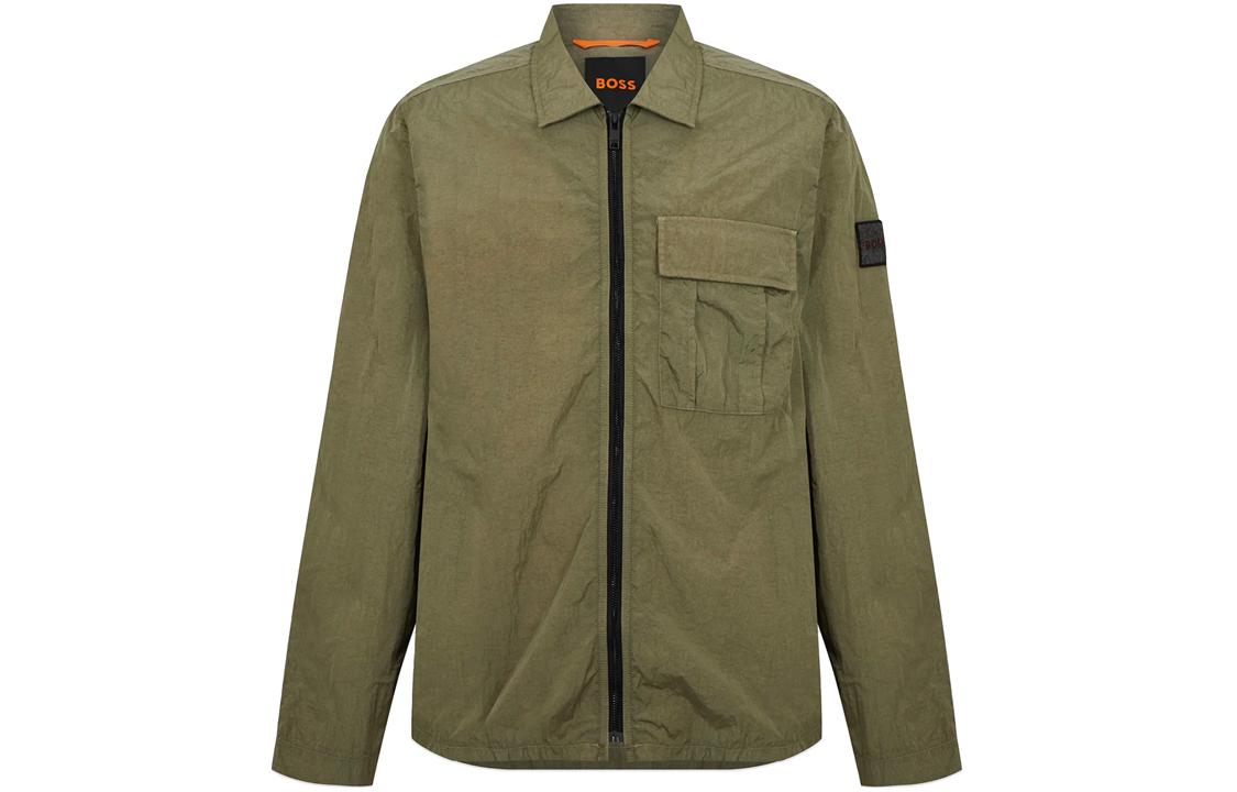 HUGO BOSS Logo Zip-Up Jacket Green Long Sleeve Outerwear 50494870-336