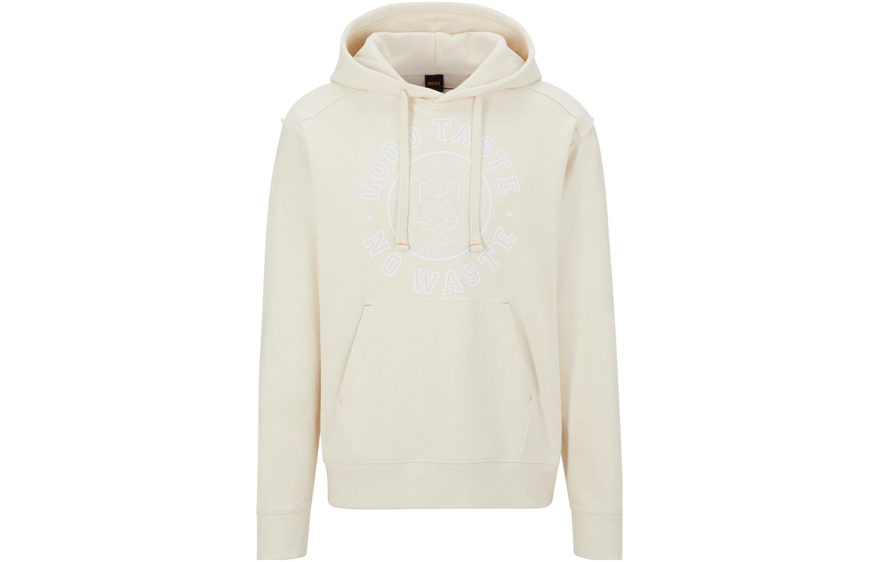 HUGO BOSS Loose Fit Letter Print Hoodie Long Sleeve - Off-White 50486521-150