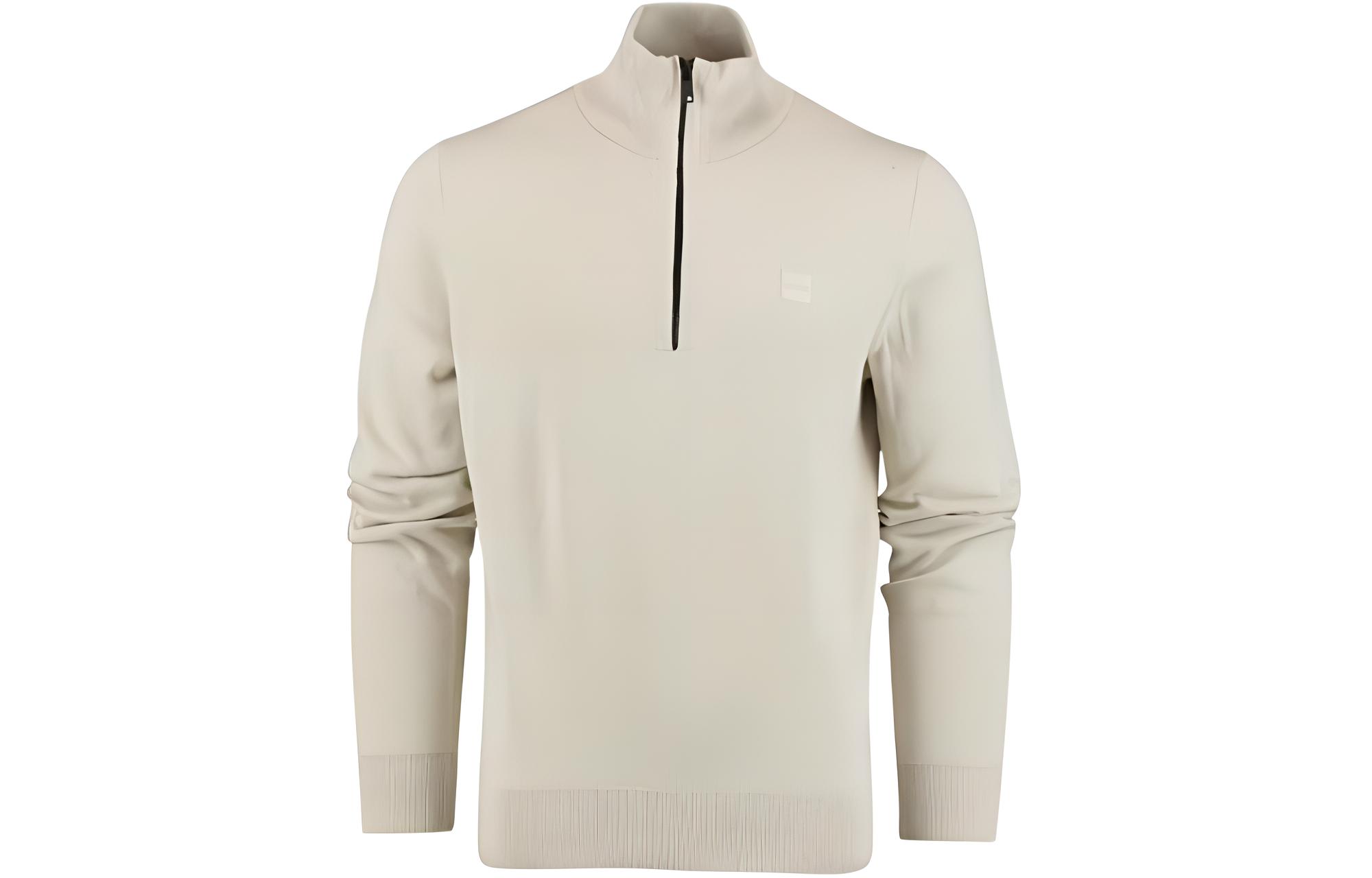 HUGO BOSS Men’s Solid Beige Half-Zip Knit Pullover Sweatshirt 50494387-271