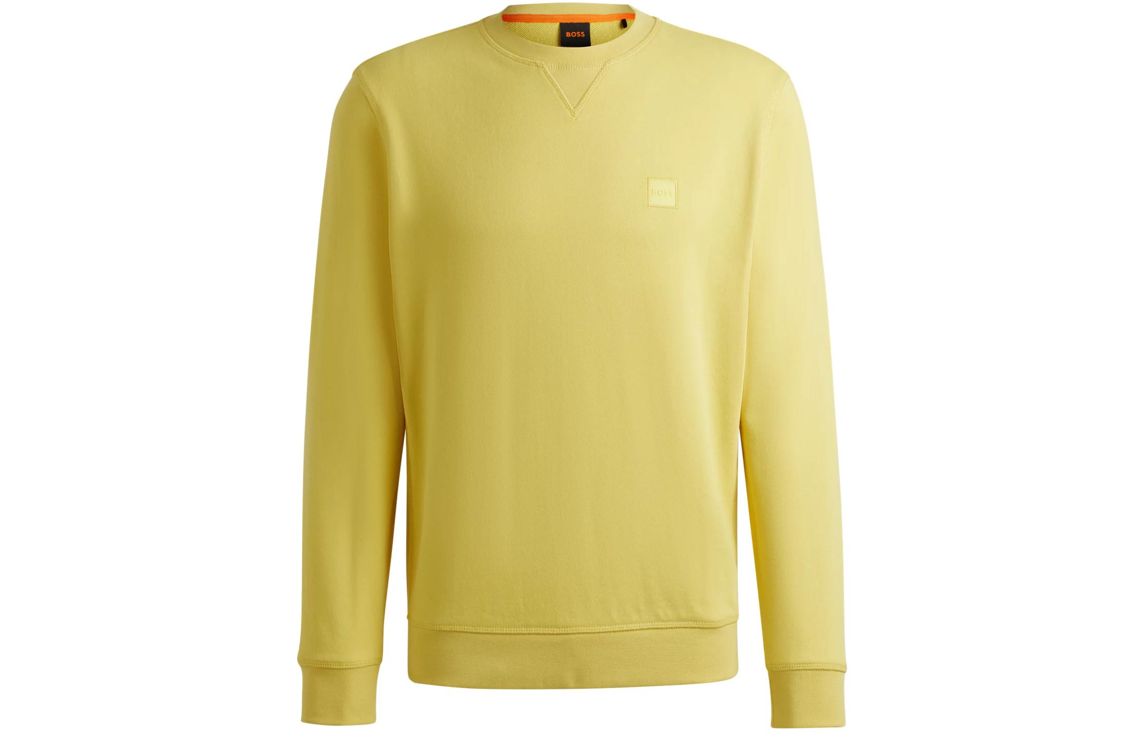 HUGO BOSS Men’s Yellow Logo Crewneck Slim-Fit Long-Sleeve Sweatshirt 50509323-737