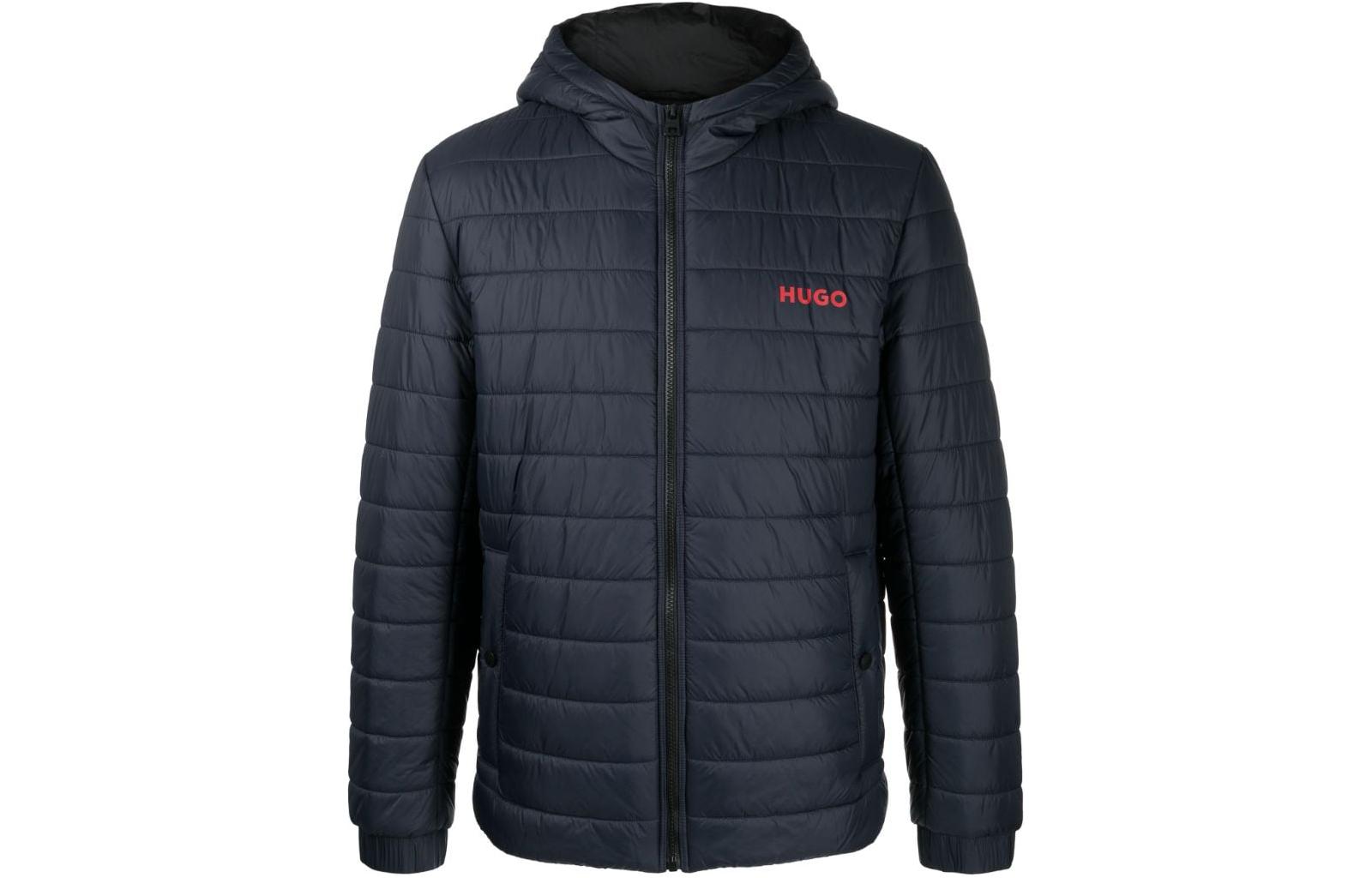 HUGO BOSS Midnight Blue  Logo Print Hooded Casual Cotton Jacket. 50474699-405