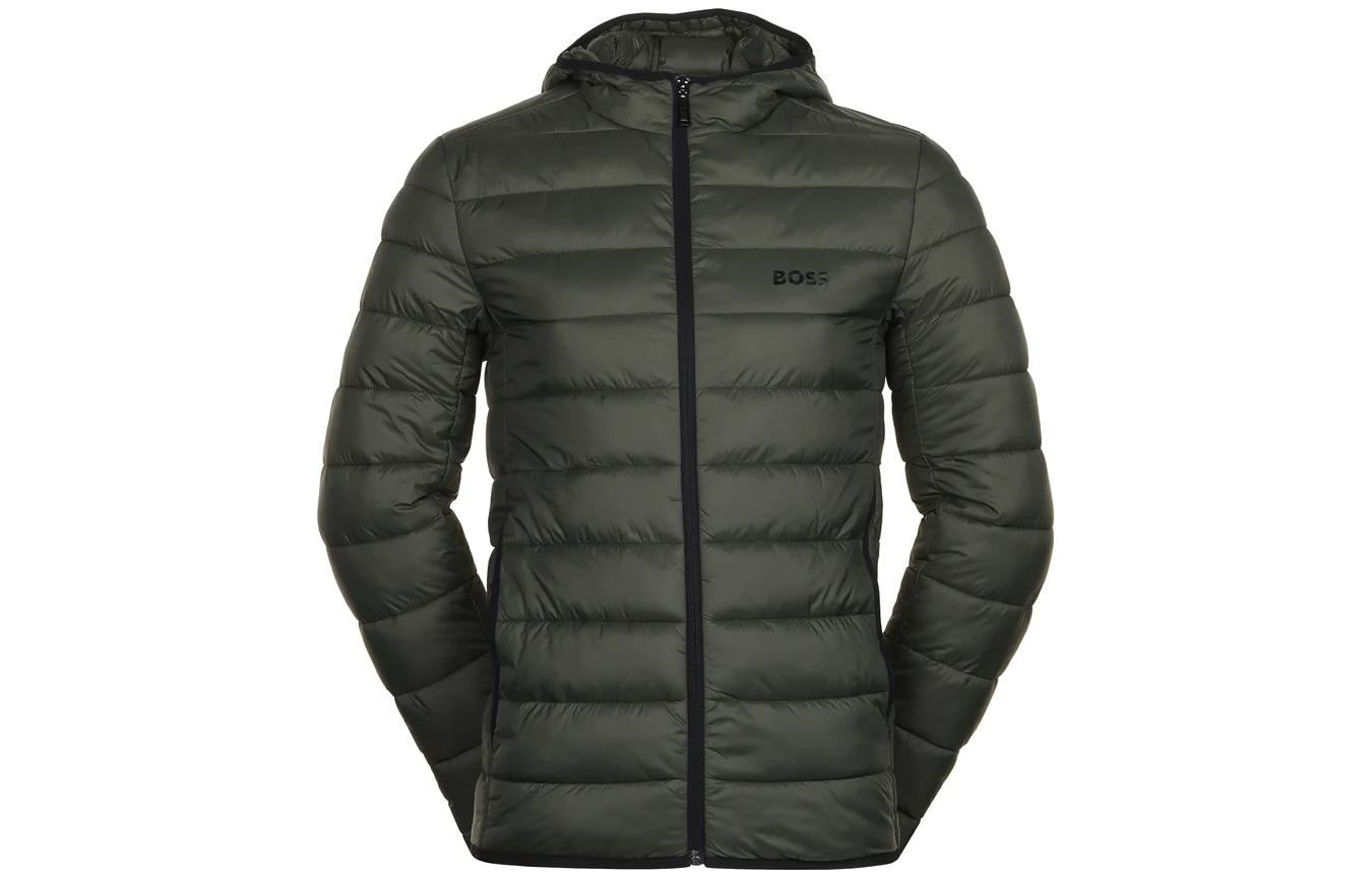 HUGO BOSS Military Green Letter Print Hooded Cotton Jacket 50472472-379