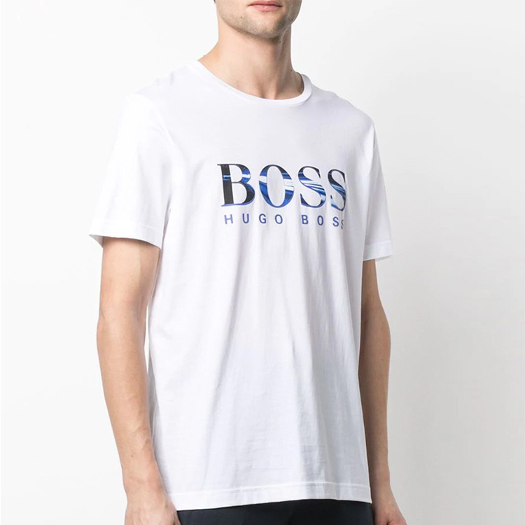 Shop HUGO BOSS Mini Logo Printed White Short Sleeve T-Shirt for Men 50443666-100