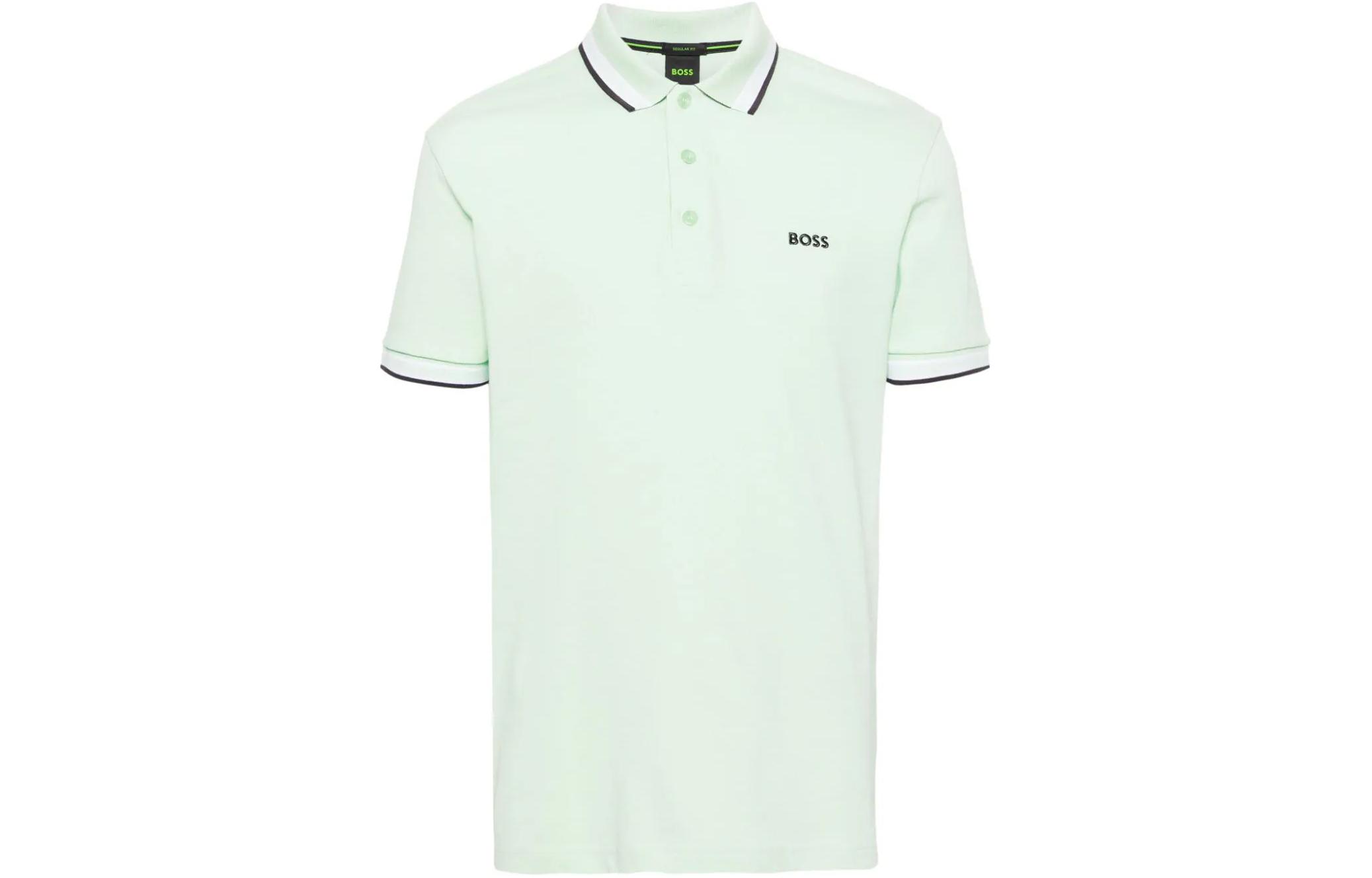 HUGO BOSS Mint Green Logo Print Short-Sleeve Polo Shirt with Button Collar 50469055-388