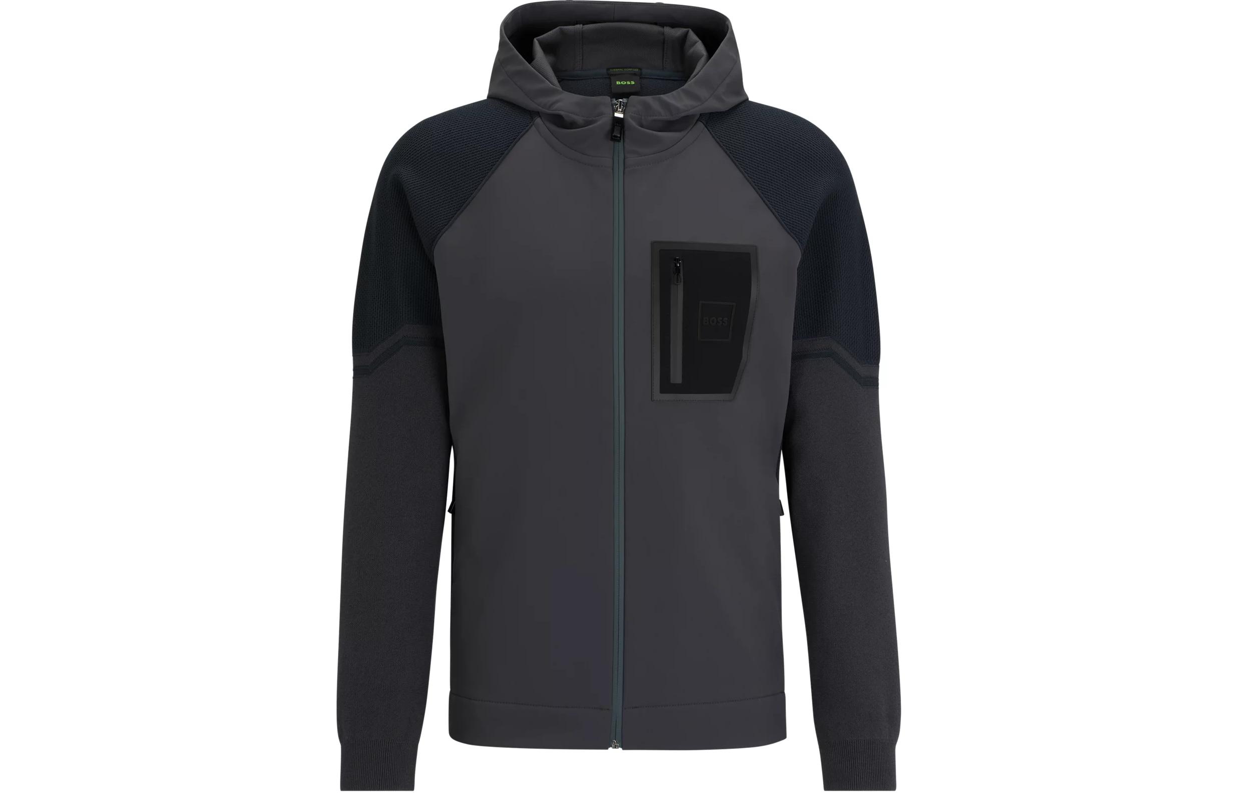 HUGO BOSS Mixed-Material Hooded Waterproof Jacket Men’s Dark Gray 50498533-027