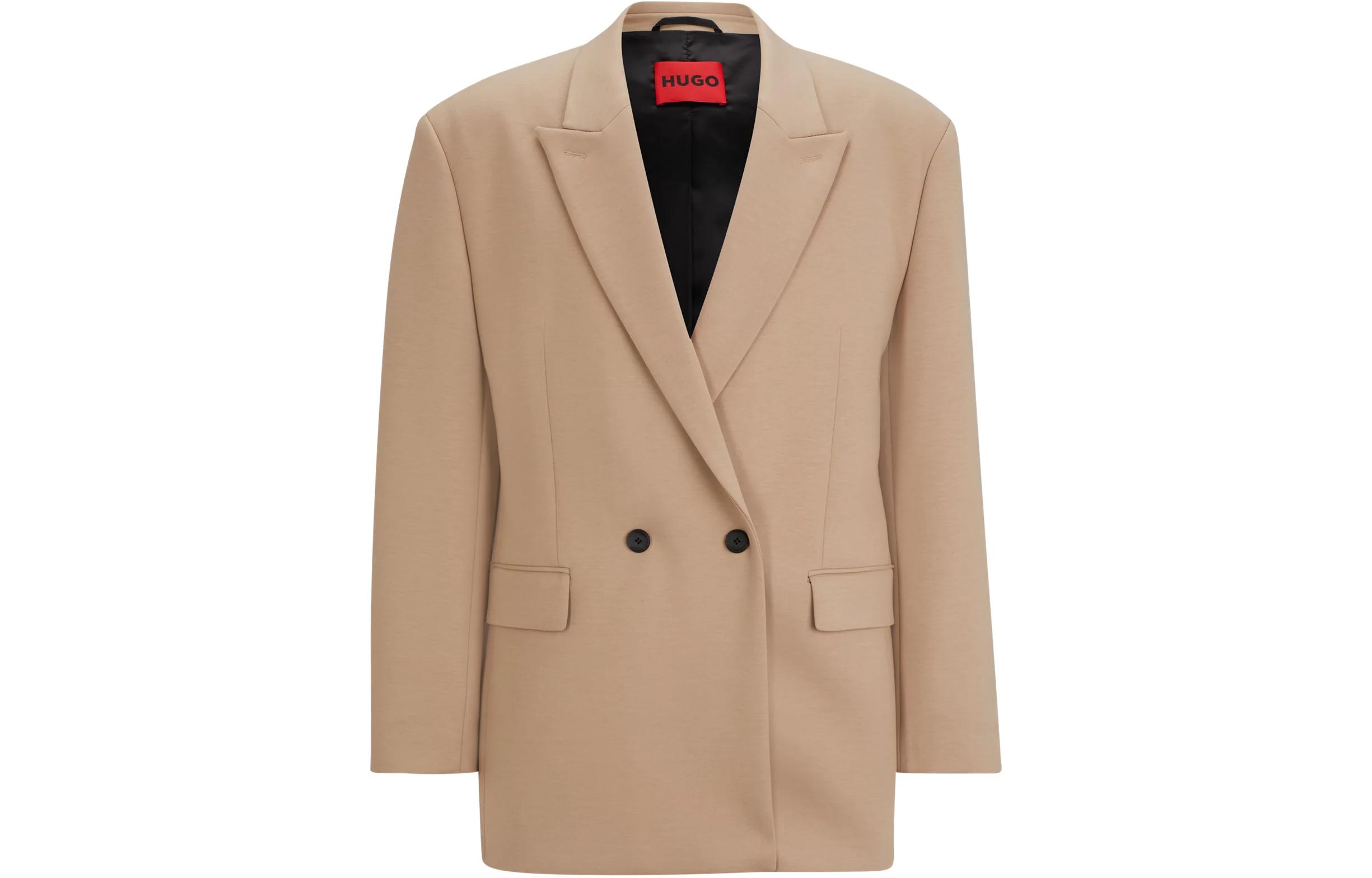 HUGO BOSS Modern-Fit Double-Breasted Stretch Jersey Jacket Light Brown Men’s 50514140-267