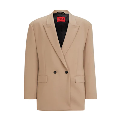 HUGO BOSS Modern-Fit Double-Breasted Stretch Jersey Jacket Light Brown Men’s 50514140-267