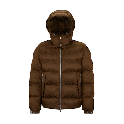 HUGO BOSS Monogram-Jacquard Water-Repellent Hooded Padded Jacket Brown Mens 50499813-361