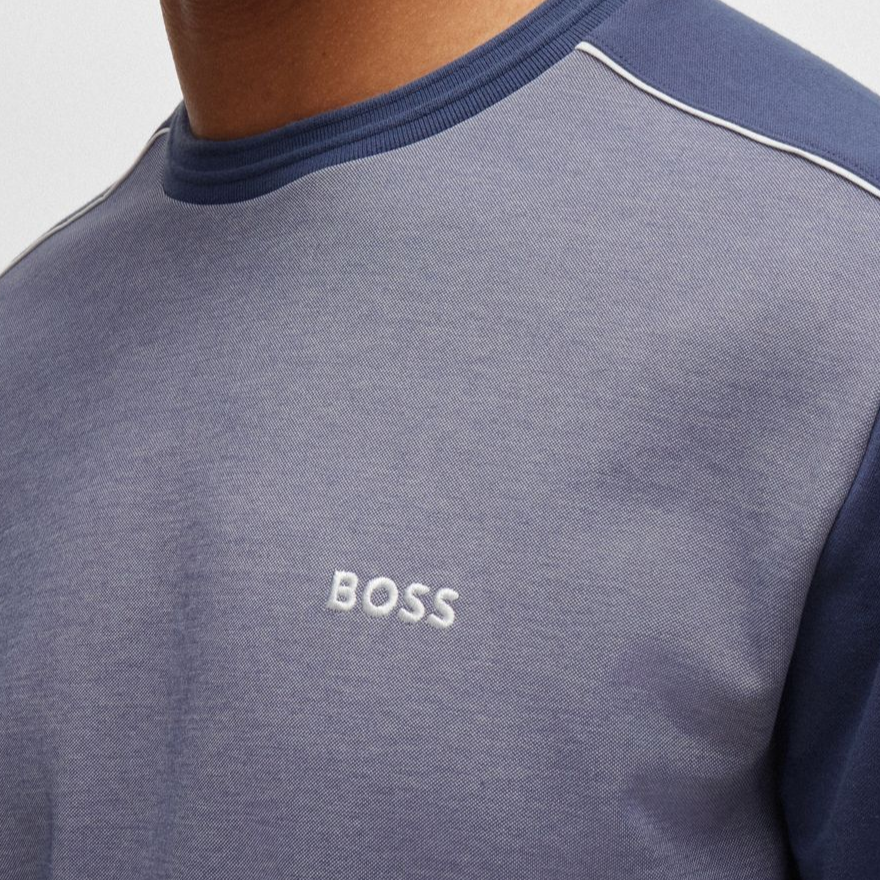 Purchase HUGO BOSS 海軍藍配色拼接Logo印花圓領長袖男士運動衫 50521808-412