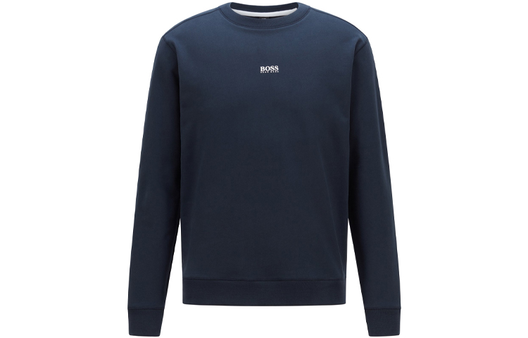 HUGO BOSS Navy Blue Crewneck Sweatshirt with Logo Print 50459462-404