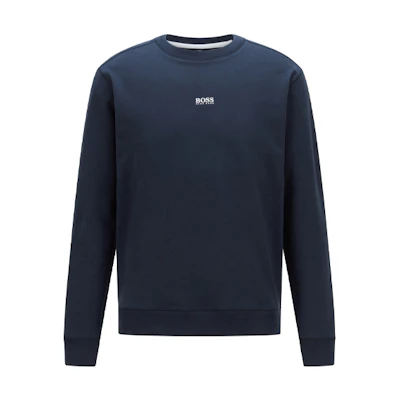 HUGO BOSS Navy Blue Crewneck Sweatshirt with Logo Print 50459462-404