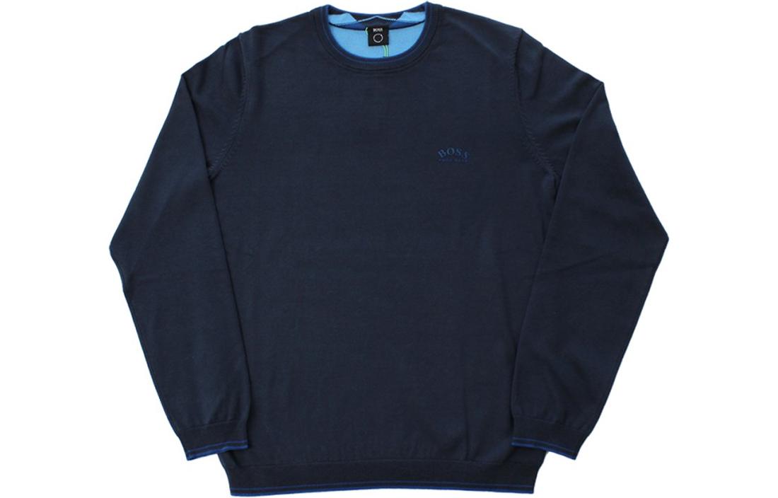 HUGO BOSS Navy Blue Crewneck Sweatshirt with Logo Print 50456098-410