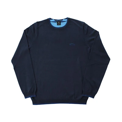 HUGO BOSS Navy Blue Crewneck Sweatshirt with Logo Print 50456098-410