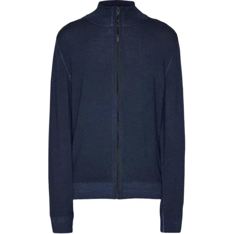 HUGO BOSS Navy Blue Full-Zip Knit Jacket with Stand Collar 50497595-404