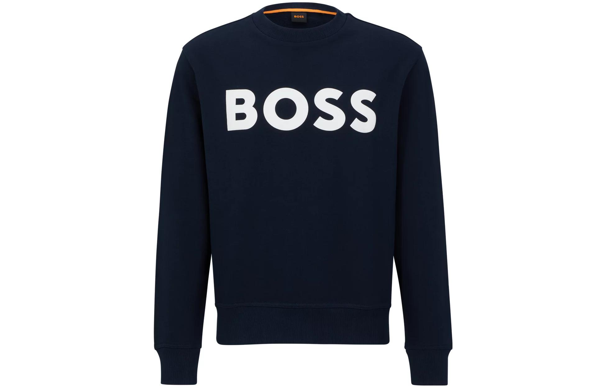 HUGO BOSS Navy Blue Logo Print Long Sleeve Pullover Sweatshirt 50487133-404
