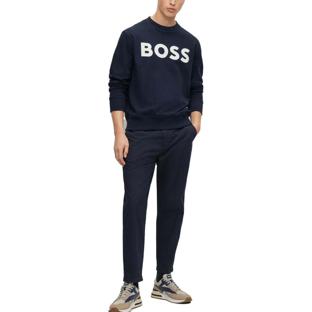 Lookbook HUGO BOSS Navy Blue Logo Cetakan Baju Sejuk Lengan Panjang 50487133-404