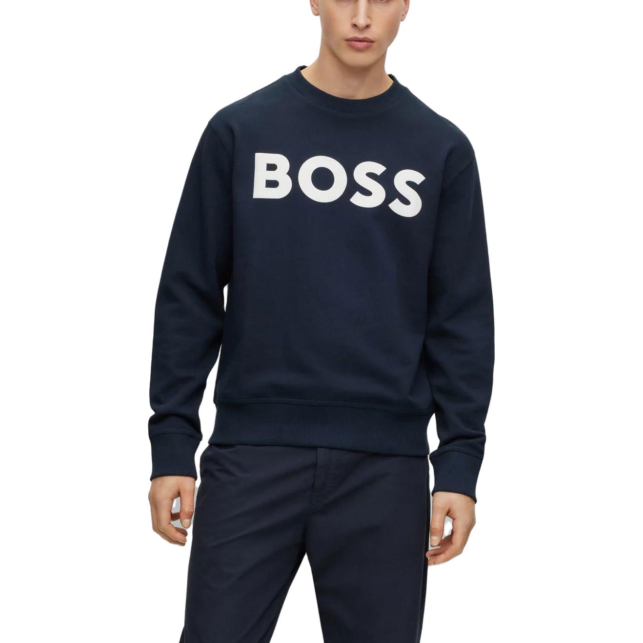 Shop HUGO BOSS Navy Blue Logo Cetakan Baju Sejuk Lengan Panjang 50487133-404