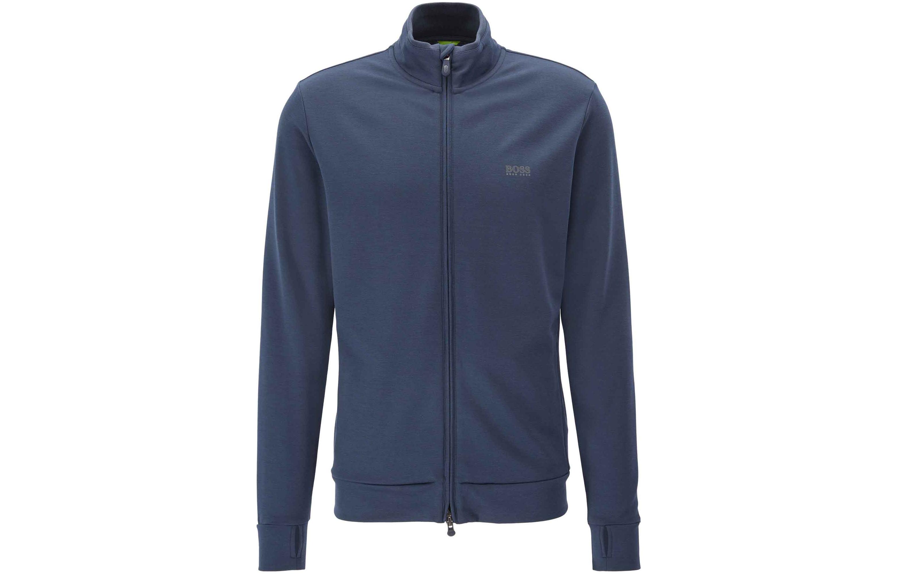 HUGO BOSS Navy Blue Logo Print Relaxed Fit Stand Collar Jacket 50379339-410