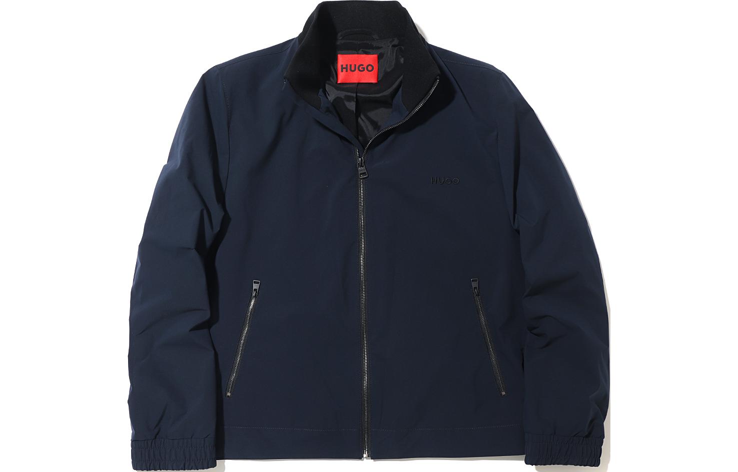 HUGO BOSS Navy Blue Stand Collar Zip-Up Loose-Fit Jacket 50484442-402