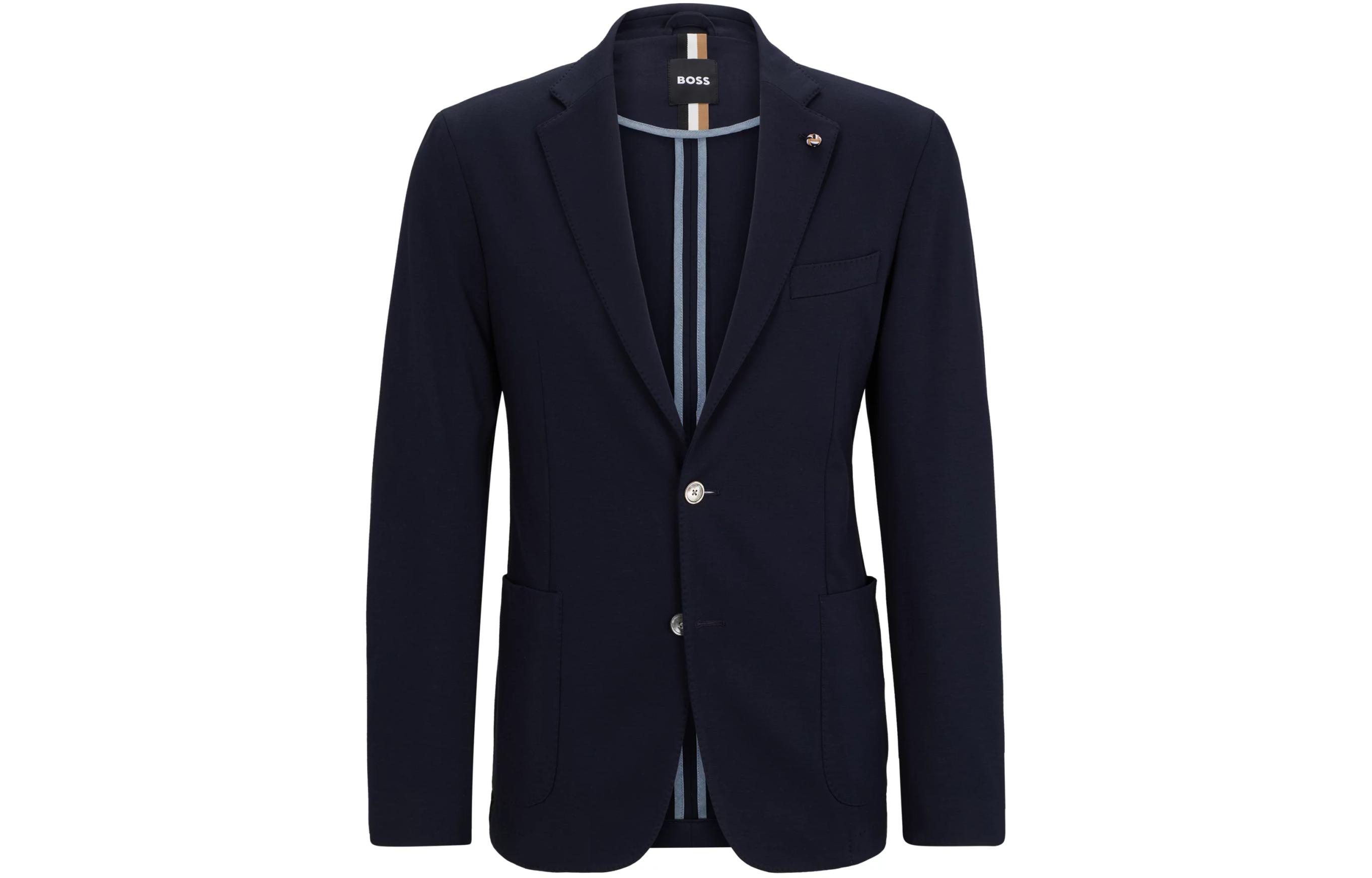 HUGO BOSS Navy Blue V-Neck Solid Single-Breasted Long-Sleeve Jacket 50494632-404