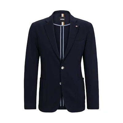 HUGO BOSS Navy Blue V-Neck Solid Single-Breasted Long-Sleeve Jacket 50494632-404