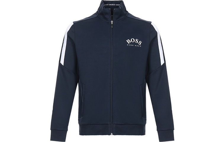 HUGO BOSS Navy Blue Zip-Up Jacket with Logo Lettering on Chest 50430562-410